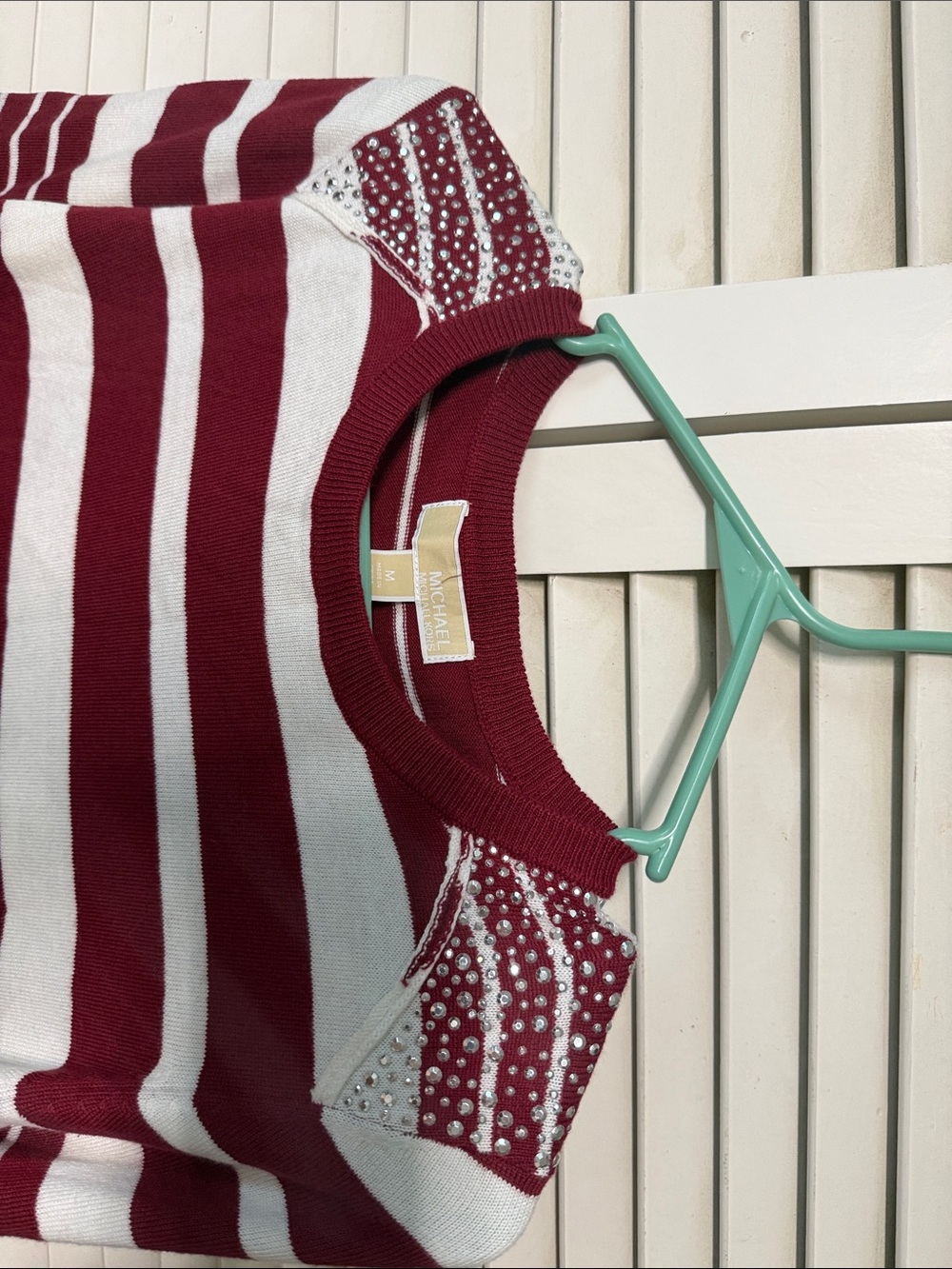 Michael Kors Burgundy, White & Navy Striped Crewneck Sweater Dress - Picture 2 of 4